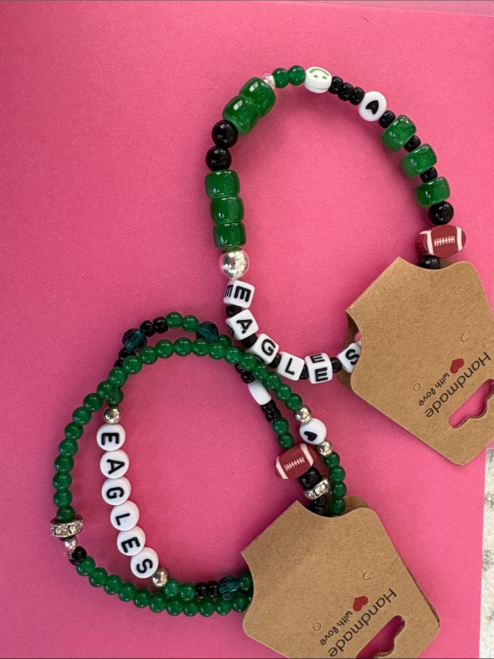 Green 'EAGLES' Beaded Stretch Bracelet Set - his and hers set